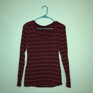 Wet Seal red and white striped v-neck long sleeve